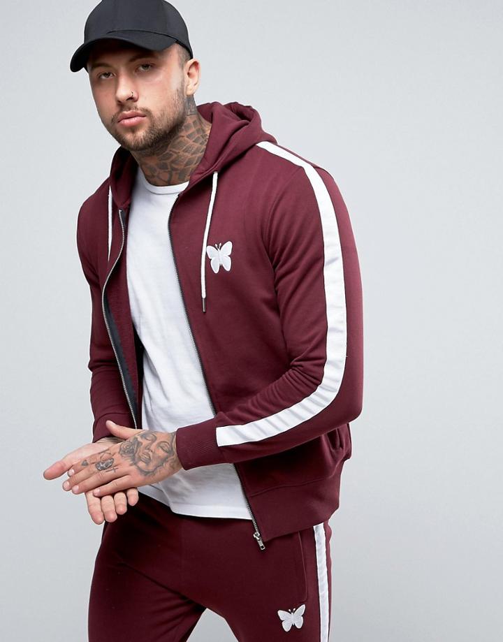 Good For Nothing Zip Up Hoodie In Burgundy - Red