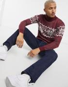 Le Breve Roll Neck Christmas Sweater In Burgundy-red