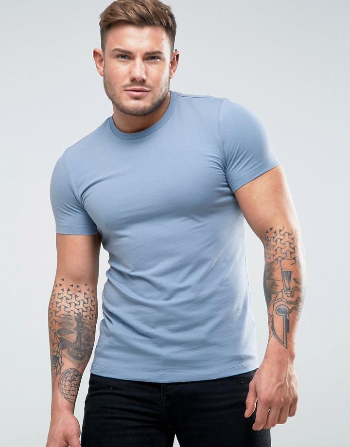 Asos Muscle Fit Crew Neck T-shirt - Blue
