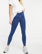 Asos Design High Rise Ridley 'skinny' Jeans In Midwash-blues