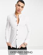 Asos Design Super Skinny Muscle Fit Shirt With Contrast Buttons In White