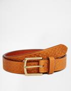 Asos Leather Belt In Brown With Vintage Style Emboss - Brown