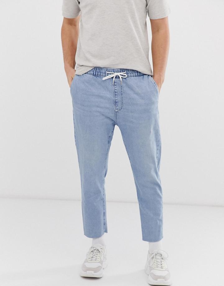 Bershka Denim Jogger In Light Blue