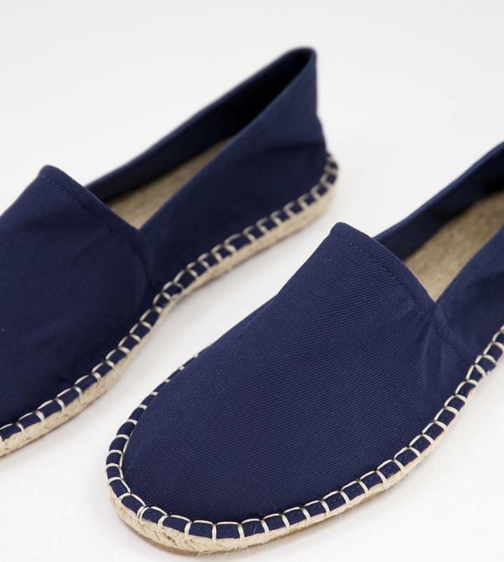 Asos Design Wide Fit Espadrilles In Navy Twill Canvas