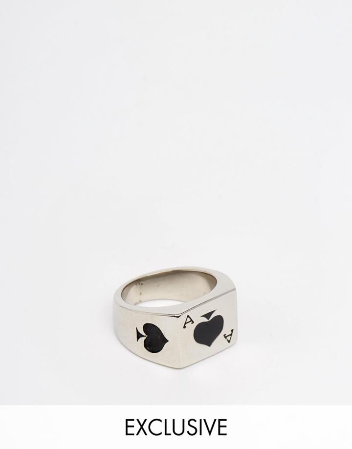 Reclaimed Vintage Ace Of Spades Ring In Silver - Silver