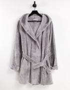 Asos Design Super-soft Fleece Mini Robe In Gray-grey