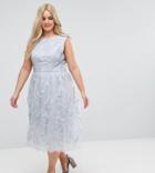 Chi Chi London Plus Lace Midi Dress With 3d Flowers - Gray