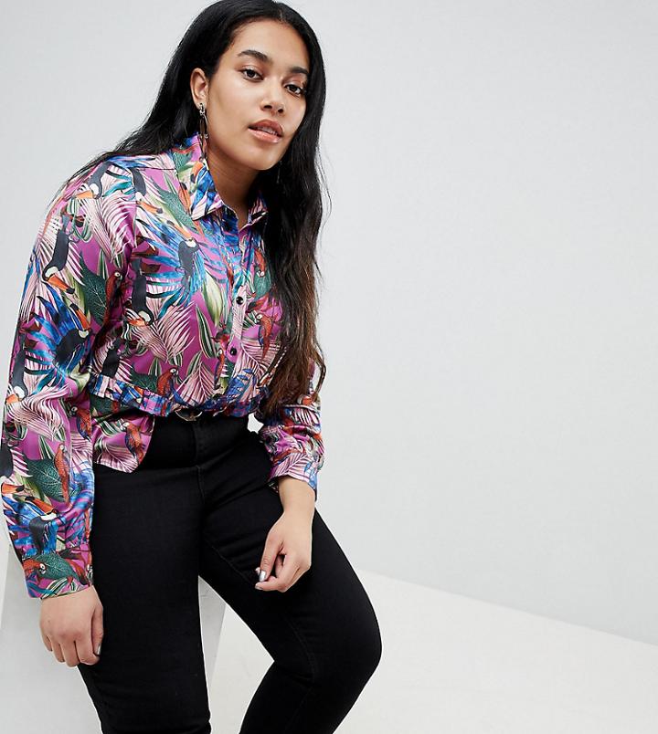 Lost Ink Plus Shirt In Tropical Print - Multi