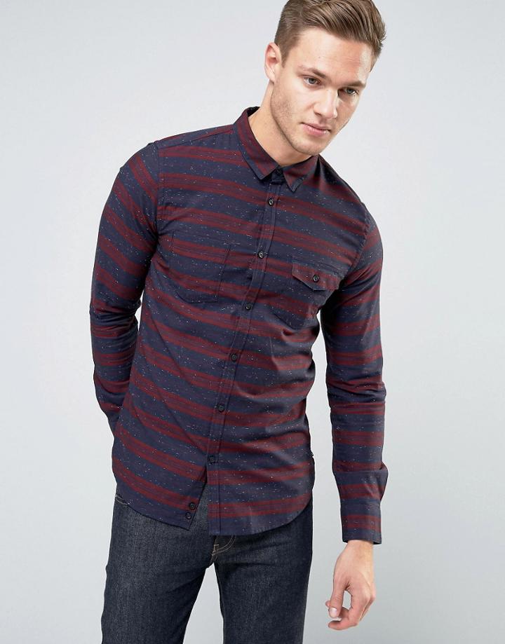 Sisley Pocket Shirt With Stripe And Fleck Detail In Regular Fit - Red