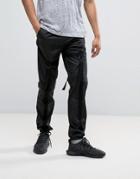 Asos Straight Nylon Joggers With Strapping Detail In Black - Black