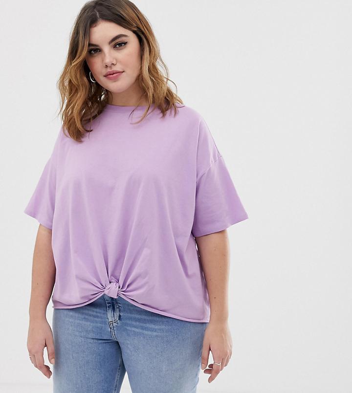 Asos Design Curve Oversized T-shirt With Knot Detail - Purple