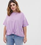 Asos Design Curve Oversized T-shirt With Knot Detail - Purple