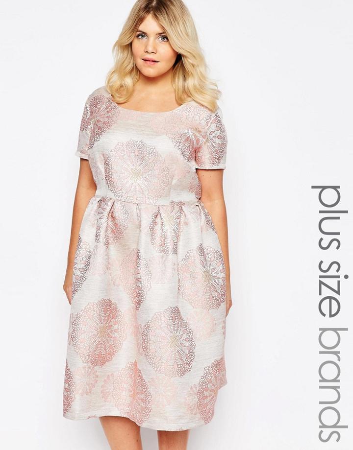 Truly You Brocade Midi Dress - Pink