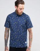 Penfield Shirt With Small Floral Print Short Sleeves In Classic Regular Fit - Navy