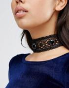 Asos Wide Jewel Fabric Choker Necklace - Black