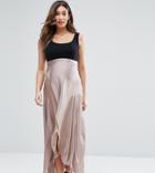 Asos Maternity Over The Bump Maxi Wrap Skirt In Satin - Beige