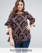 Ax Paris Plus Boho Print Frill Sleeve Blouse - Multi
