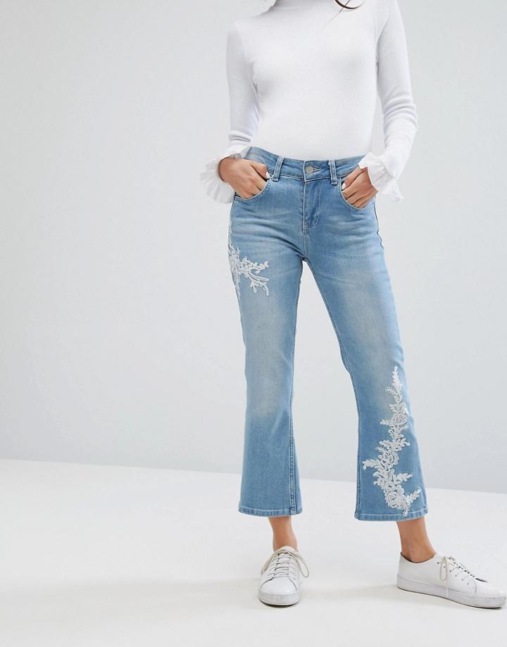 Uncivilised Embroidered Side Flared Jeans - Blue