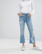 Uncivilised Embroidered Side Flared Jeans - Blue
