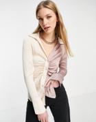 Asos Design Ruched Front Shirt With Long Sleeve In Color Block-multi