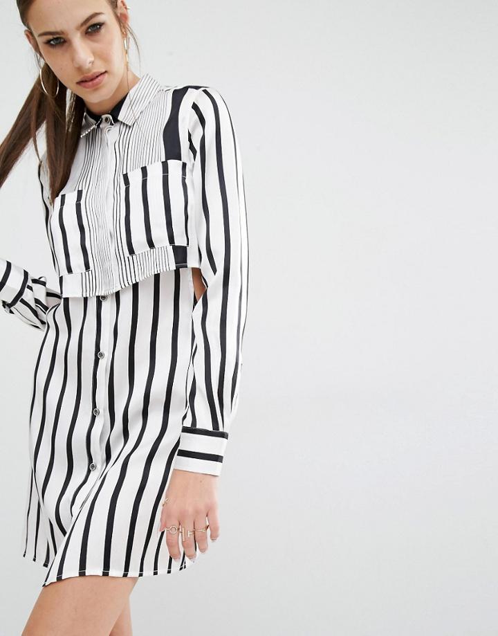 Kendall + Kylie Peek-a-boo Silk Shirt Dress - Multi