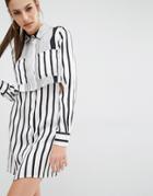Kendall + Kylie Peek-a-boo Silk Shirt Dress - Multi