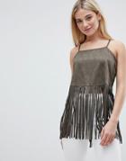 Brave Soul Woody Tank With Tassle Hem - Green