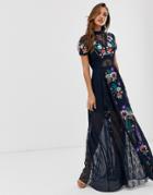Frock & Frill Embroidered Short Sleeve Maxi-black