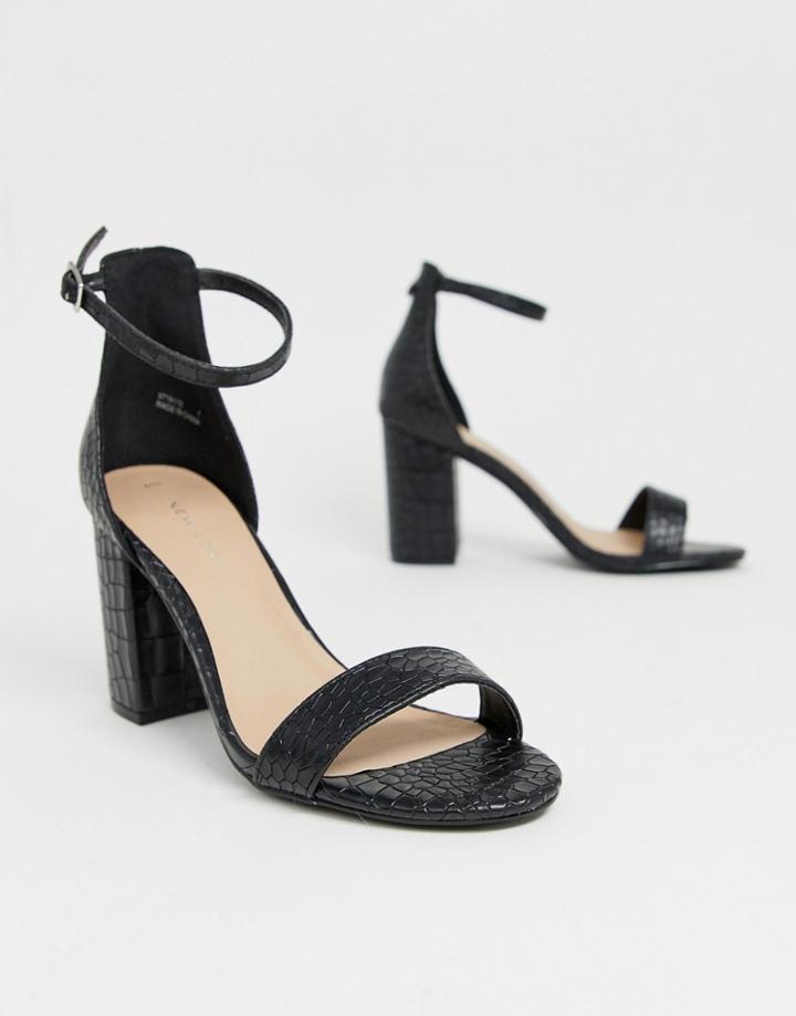 New Look Croc Pu Block Sandal In Black - Black