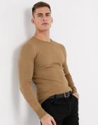 Gianni Feraud Premium Muscle Fit Stretch Crew Neck Fine Gauge Sweater-brown