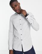 Asos Design Skinny Shirt With Grandad Collar In Gray-grey