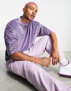 Asos Design Oversized T-shirt In Purple Printed Velour
