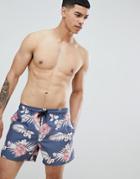 Siksilk Hazey Daze Swim Shorts In Navy With Palm Print - Navy