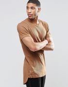 Asos Super Longline Muscle T-shirt In Rib With Popper Curved Hem In Rust - Auburn