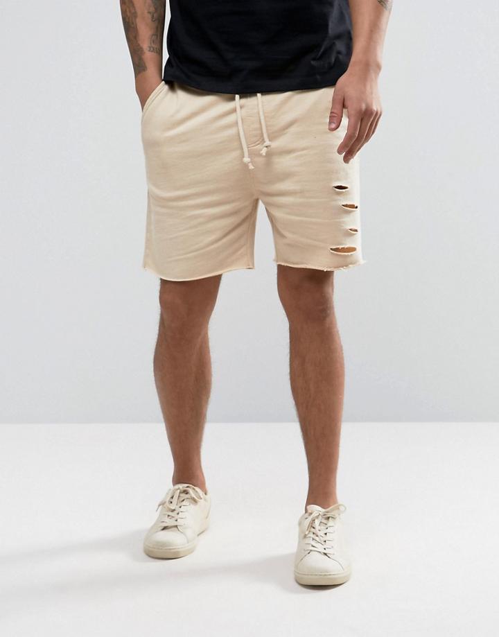 Another Influence Distressed Jersey Shorts - Beige
