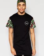 Friend Or Faux Longline T-shirt Camo Sleeve Black - Black