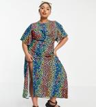 John Zack Plus Exclusive Flutter Sleeve Midi Dress In Multi Leopard Print