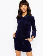 Asos Cord Utility Shift Dress In Navy - Navy