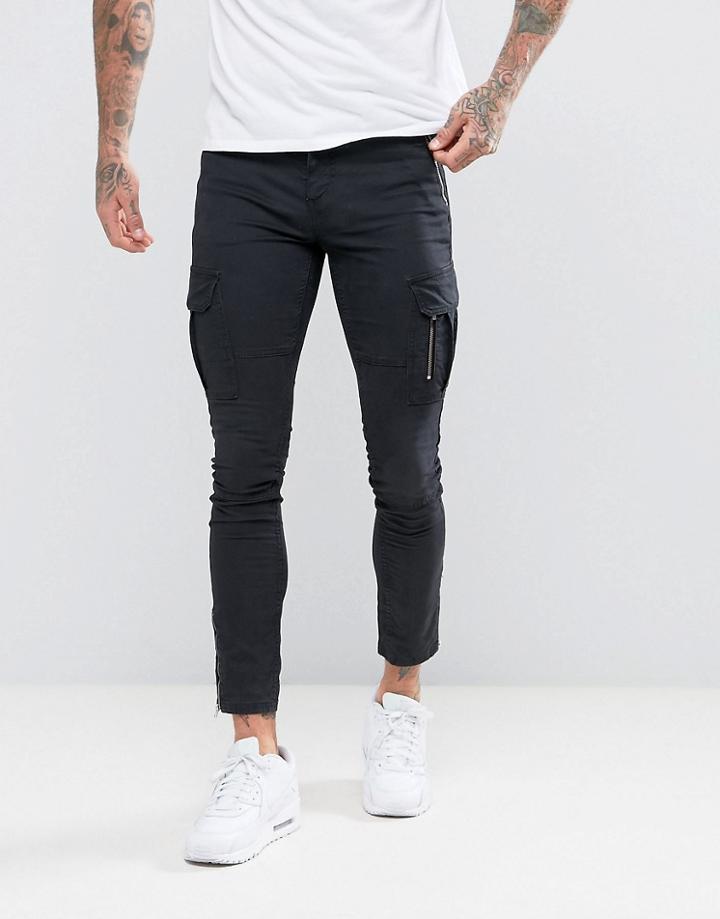 11 Degrees Skinny Cargo Joggers In Black - Black