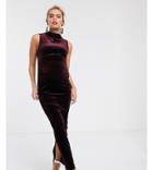 Asos Design Maternity High Neck Velvet Midi Dress