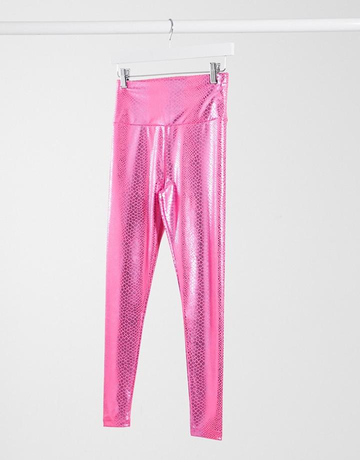 Asos 4505 Gloss Snake Print Legging-pink