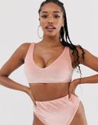 Asos Design Fuller Bust Mix And Match Velvet Crop Bikini Top In Cosmetic Pink Dd-g