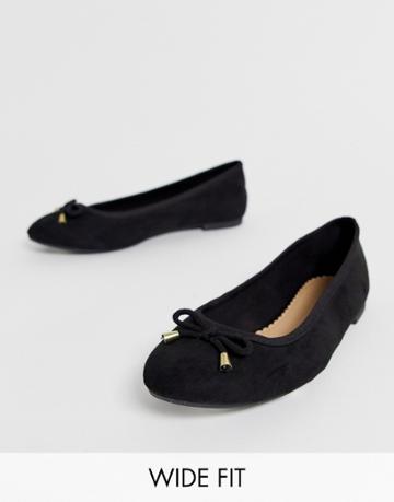Simply Be Extra Wide Fit Alice Ballerina Flat Shoe In Black - Black