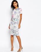Asos Floral T-shirt Scuba Bodycon Midi Dress - Nude