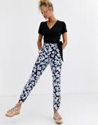 Asos Design Pretty Floral Shirred Waist Peg Pants-multi