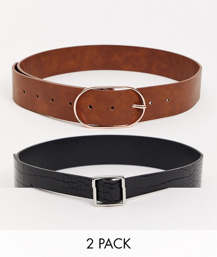 Asos Design 2 Pack Croc And Tan Waist And Hip Belt-multi