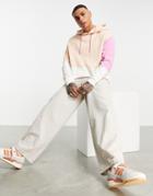 Asos Design Oversized Hoodie In Pink And Beige Color Block - Part Of A Set