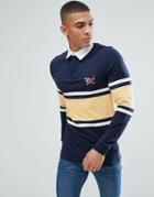 Asos Muscle Rugby With Stripe Panel With Embroidery - Navy