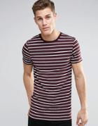 Asos Longline Muscle T-shirt In Stripe In Oxblood - Oxblood
