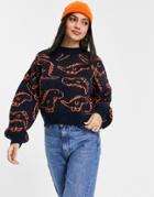 Asos Design Sweater In Dinosaur Pattern-blues